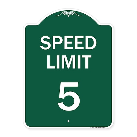 Signmission Speed Regulation Sign Speed Limit 5 Mph, Green & White Aluminum Sign, 18" x 24", GW-1824-22876 A-DES-GW-1824-22876
